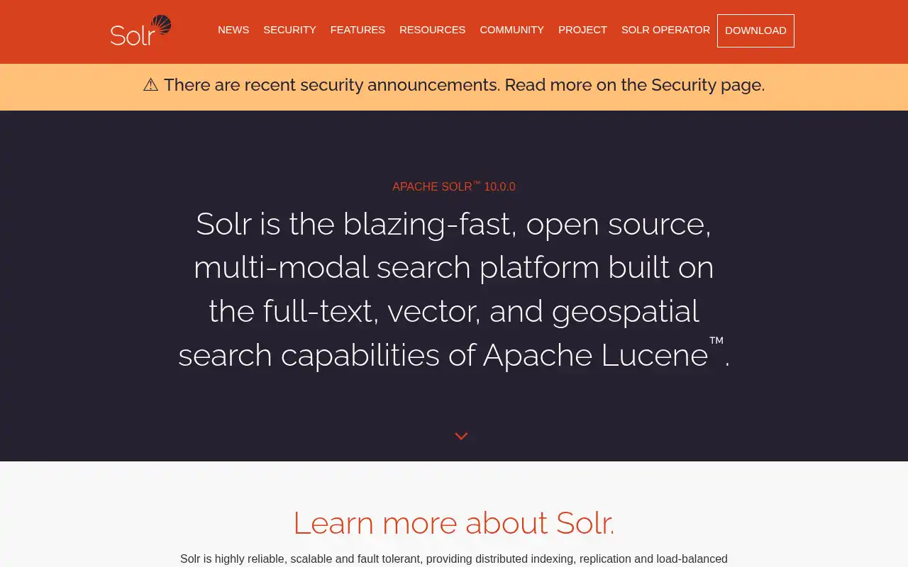 Apache Solr Landing Page