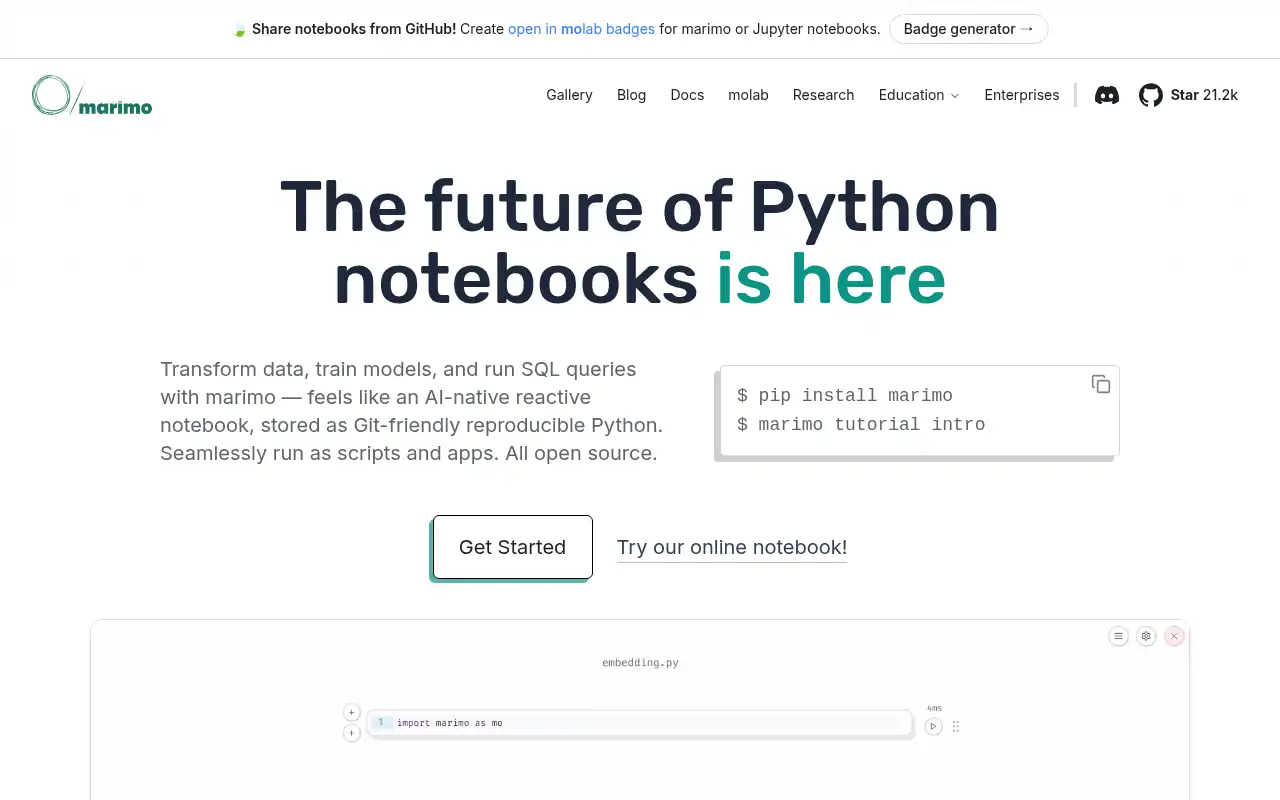 marimo Landing Page