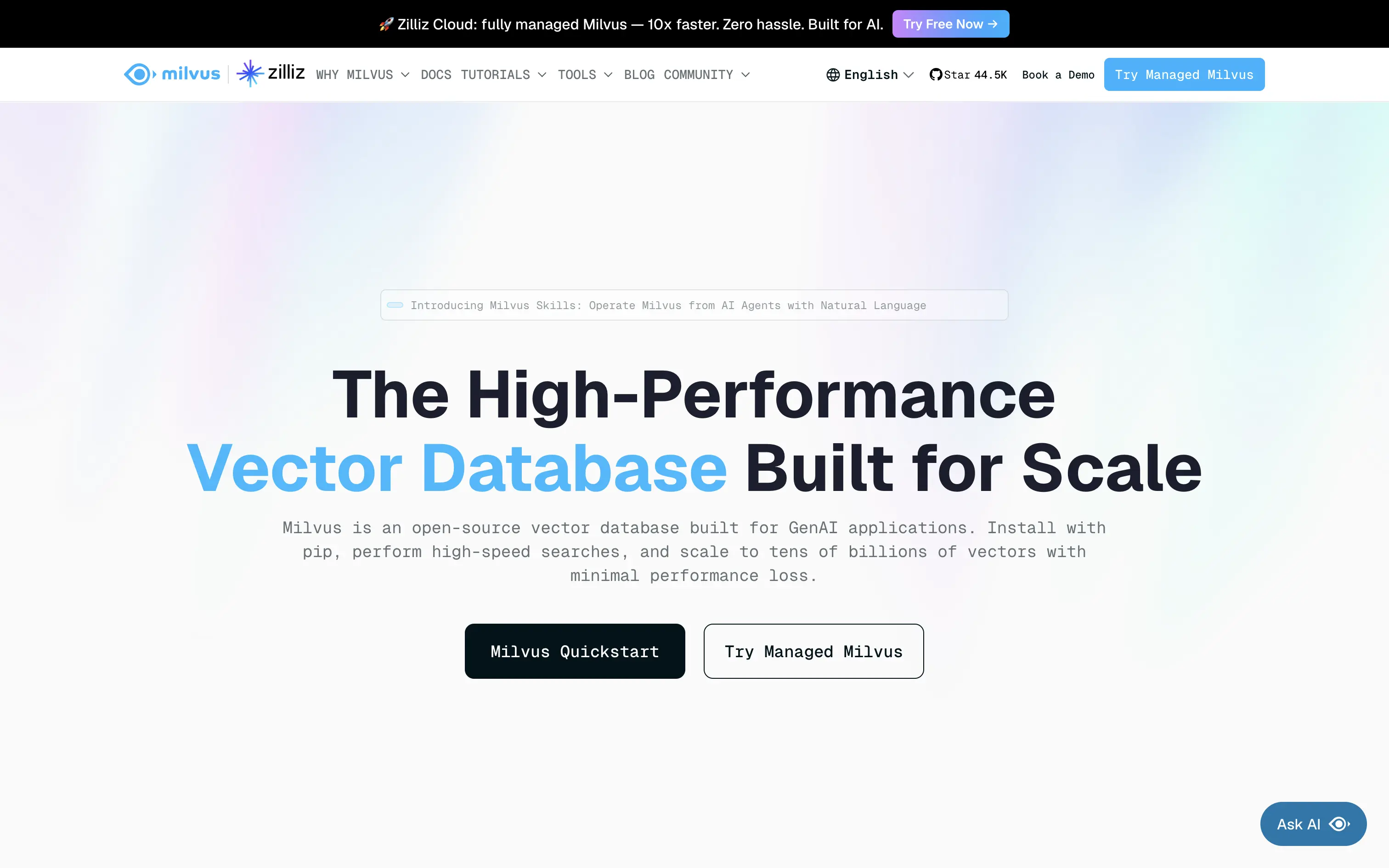 Milvus Landing Page
