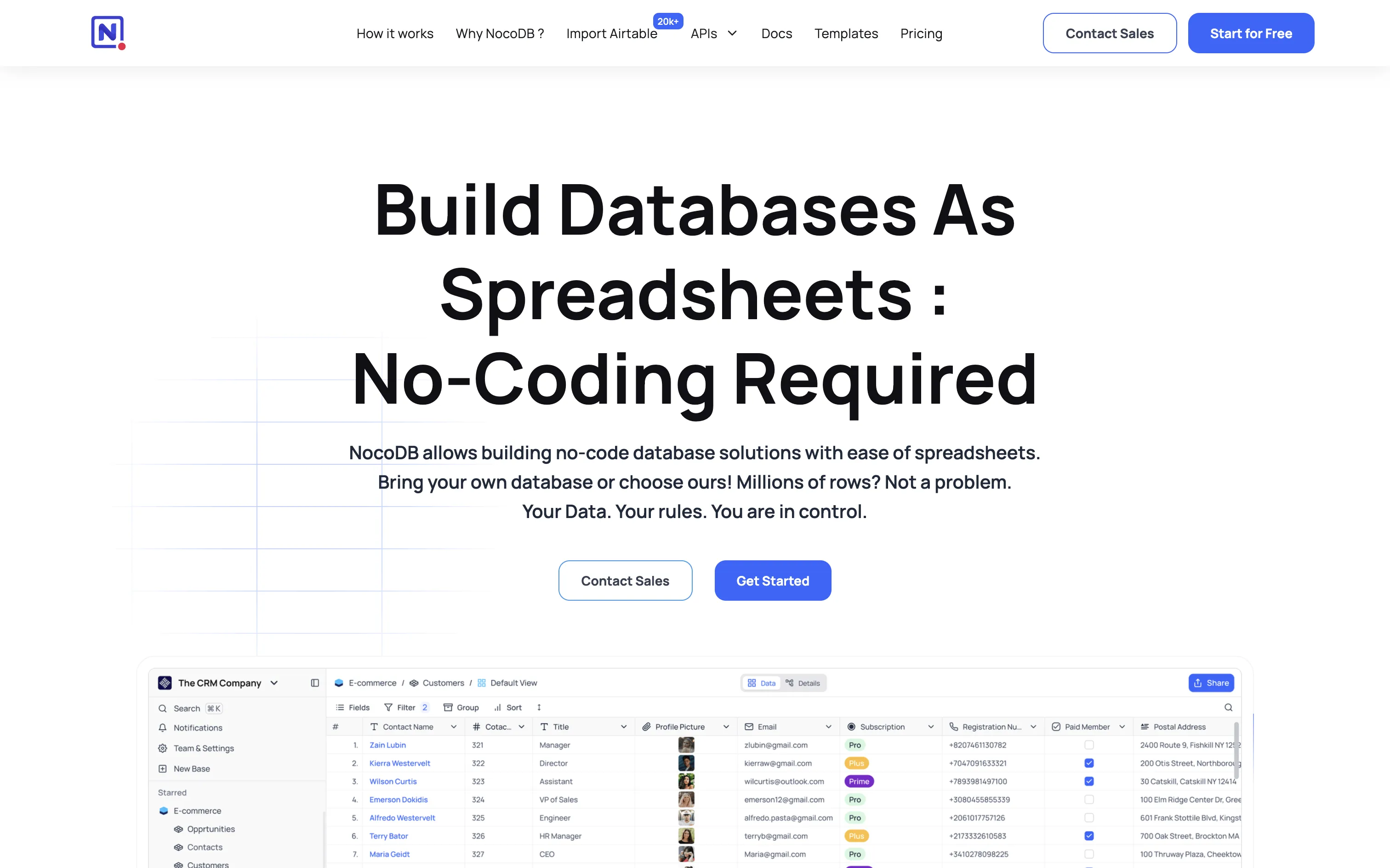 NocoDB Landing Page
