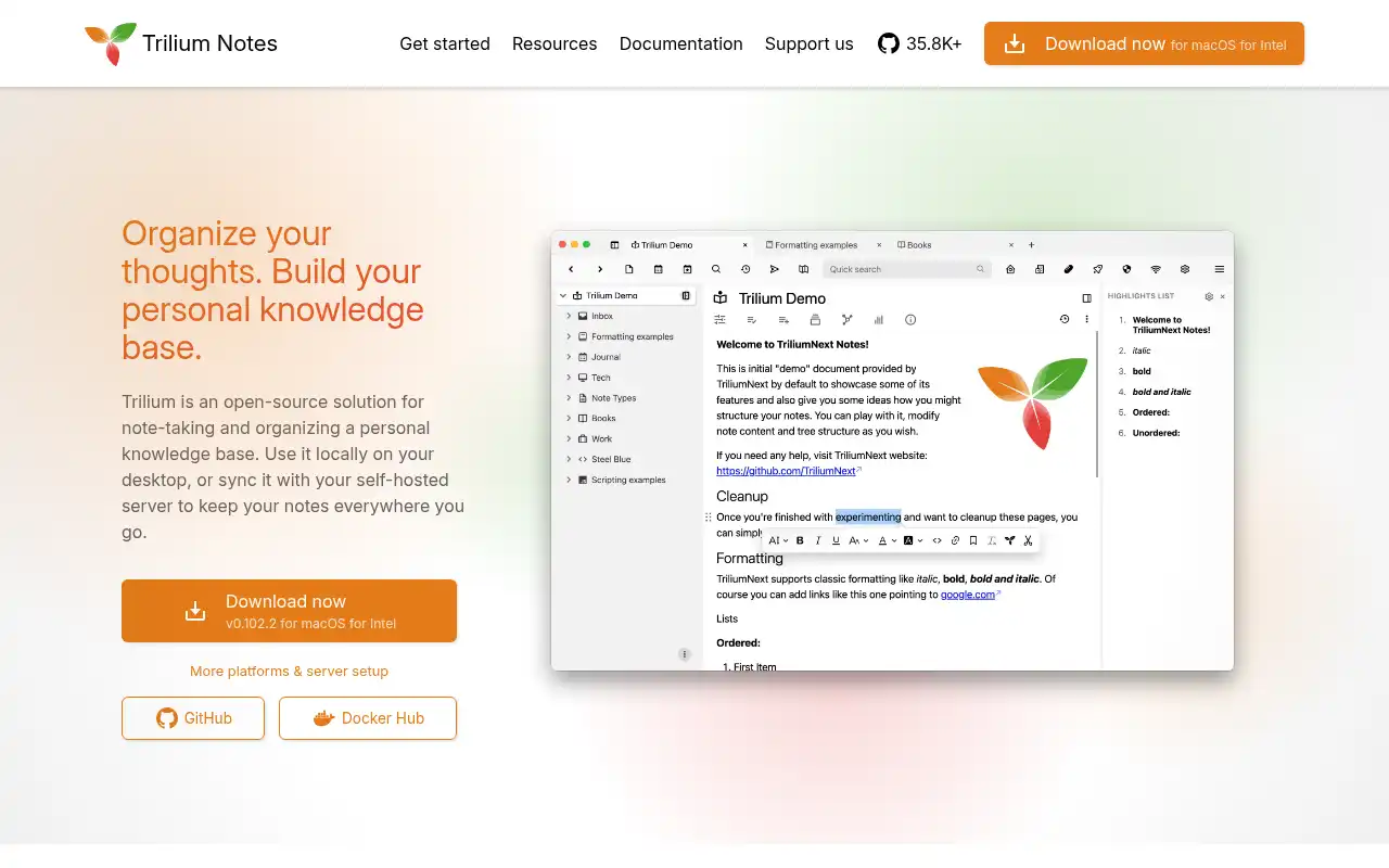 TriliumNext Landing Page