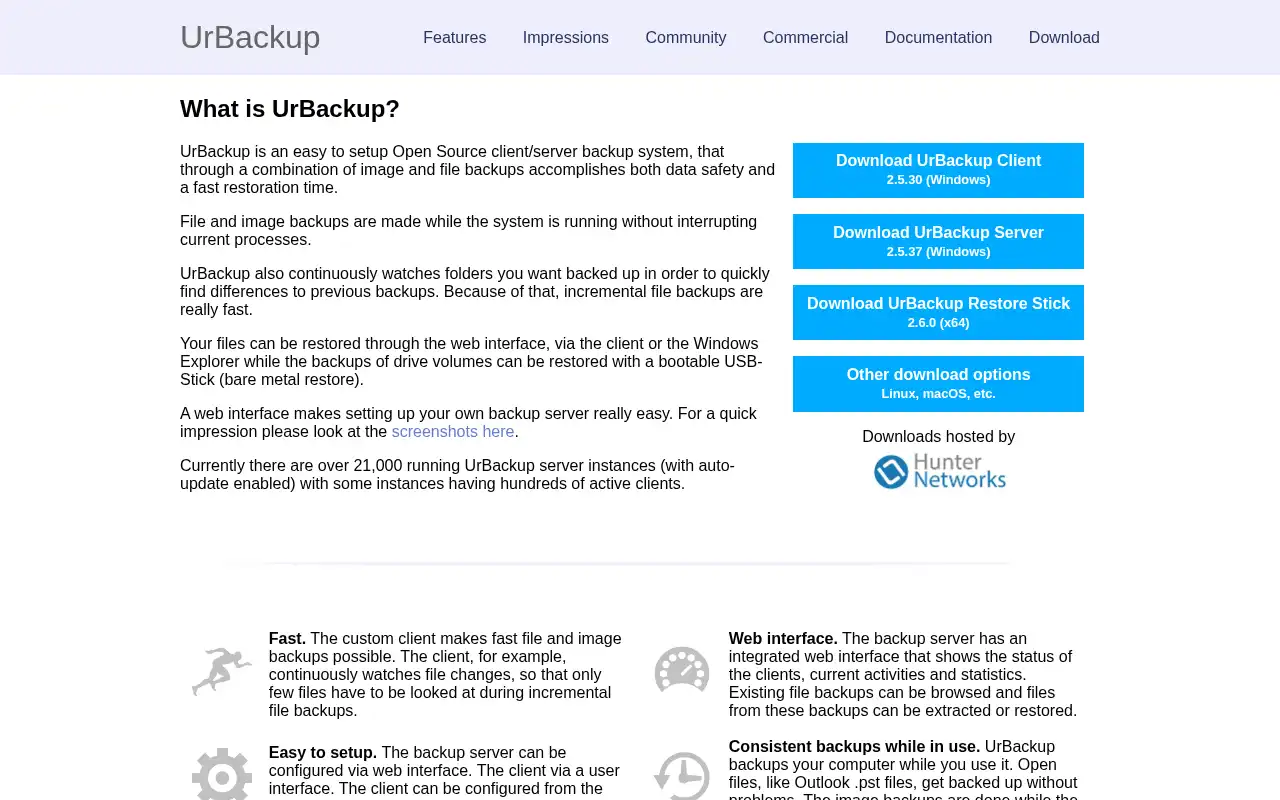 UrBackup Landing Page